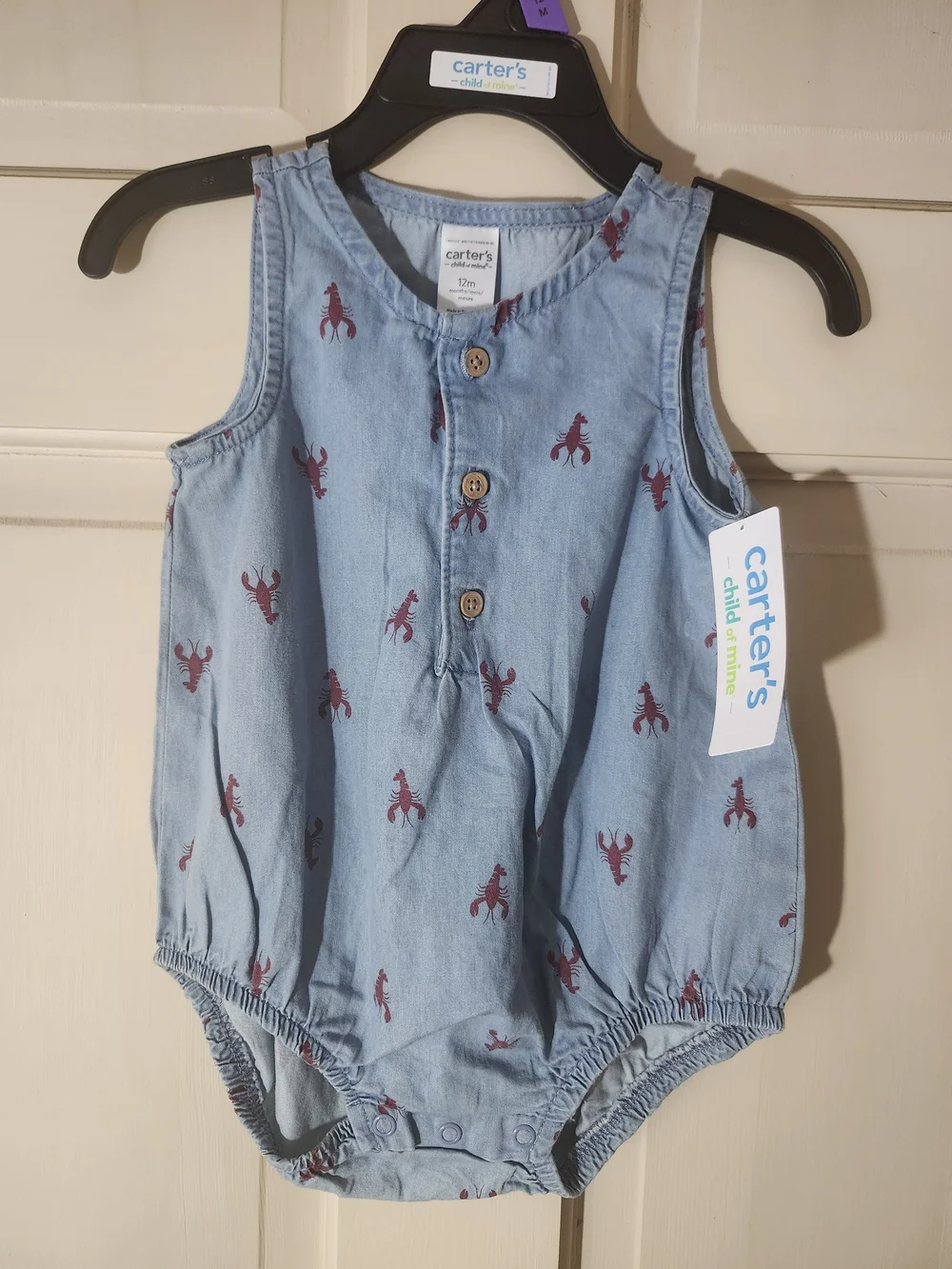 Carter's Light Denim Romper with Red Lobster Print